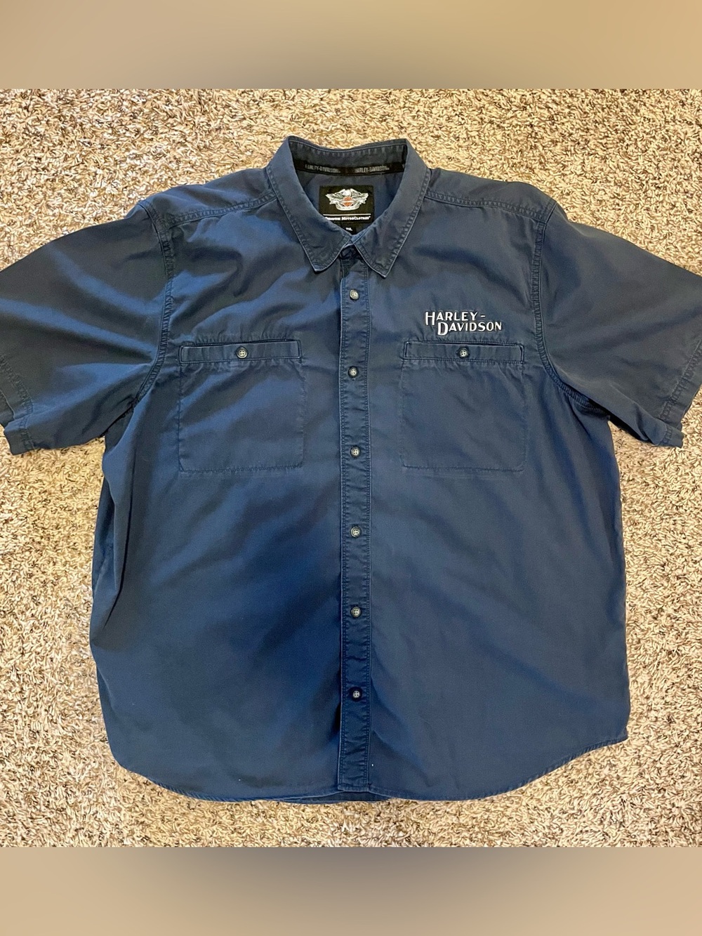 Harley-Davidson Navy Short Sleeve Button-Up Work Shirt